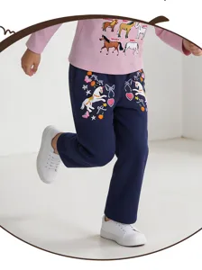 Kinder herbst einhorn bestickte gerade hosen, bequeme freizeithosen für maedchen.