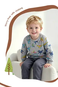Kinder Sweatshirt mit Dinosaurier Druck im Herbst, bequemer Strick Pullover für Jungen.