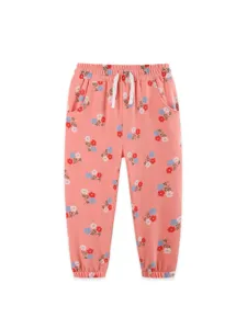 Girls cute floral print sweatpants with comfortable elastic waist for autumn kids daily wear style