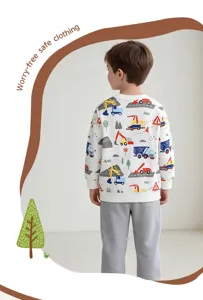 Sweat-shirt d'automne pour garçon avec imprimé engin de chantier, pull col rond confortable.