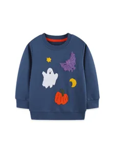 Παιδικό φούτερ Halloween σκούρο μπλε στρογγυλός γιακάς με κέντημα φάντασμα κολοκύθα τοπ