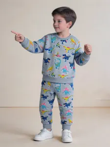 Maglietta da Ragazzo Casual in Cotone Stampato con Motivo di Dinosauro e Pantaloni Sopra e Sotto Bambini Pullover a Maniche Lunghe Abbigliamento Autunnale