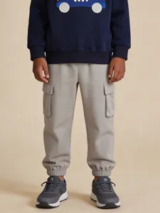 Kinderen Katoen Cargo Broek Sportief Casual Effen Kleur Genaaide Broeken Manchet Joggers Trekkoord Elastische Tailleband Jongens