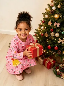 Vestido de punto de navidad para niñas manga larga bordado festivo princesa niño