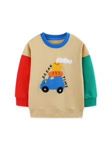Kinderen colorblock sweatshirt herfst lange mouw pullover schattige auto borduurwerk top