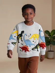 Kinderen dinosaurus print ronde hals sweatshirt lange mouw casual herfst top jongens