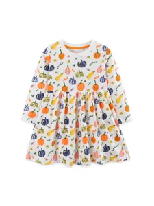 Mooi herfstkleedje voor kleine meisjes lange mouw pompoen print halloween katoenen prinses jurk