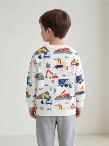 Sweat-shirt à manches longues pour garçon avec impression de camions de chantier, haut casual.