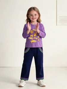 Süßes Mädchen Langarmshirt und bestickte Hosen Set, Herbst Freizeit Kinderbekleidung Outfit.