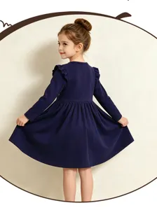 Vestido Princesa Niña Manga Larga Algodón Punto Volantes Hombro Otoño Fiesta Linda