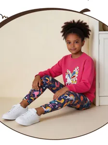 Set felpa e leggings con stampa unicorno carino per ragazze, abbigliamento casual autunnale.