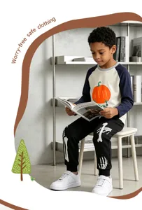 Παιδικό σετ φόρμας Halloween με σκελετό και κολοκύθα για αγόρια, άνετη εφαρμογή το φθινόπωρο.