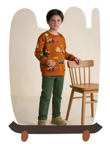Felpa con stampa trattore da ragazzo e pantaloni verdi, vestiti per bambini in cotone.