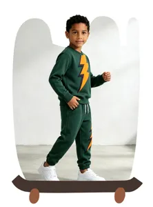 Boys autumn tracksuit set long sleeve sweatshirt and sweatpants with cool lightning print.
