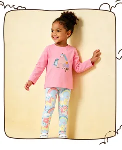 Conjunto bonito de camiseta de manga larga con unicornio y leggings para niñas.
