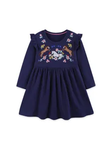 Lindo vestido de manga larga para niña pequeña con bordado de caballo algodón princesa