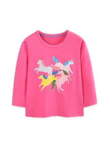 AostaBetty Mädchen Langarm T-Shirt Süßes Cartoon Einhorn Druck Baumwolle Kinder Top