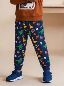 Boys autumn cartoon dinosaur print joggers casual stylish children fashion long trousers main