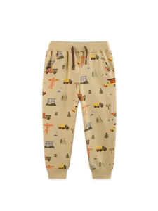 Boys cartoon construction truck print cuffed casual sweatpants autumn kids long pants