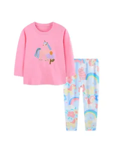Conjunto de camiseta manga larga y pantalones unicornio niña, ropa otoño adorable infante.