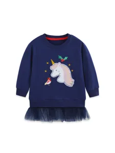 Mädchen Einhorn Pailletten Sweatshirt Kleid mit Tüllsaum Langarm für Herbst Kinderkleidung
