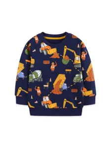 Boys cute construction vehicle print sweatshirt long sleeve toddler fall pullover top