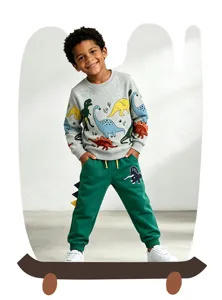Jungen Dinosaurier Sweatshirt und Jogginghose Set Herbst Kinder Rundhalsausschnitt