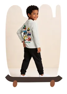 Herbst Jungen Langarmshirt mit süßem Cartoon Baustellenfahrzeuge Rückendruck Freizeitkleidung.