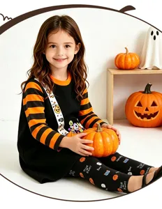 Halloween gestreepte shirt met lange mouwen en geprinte leggings tweedelig set voor kinderen.