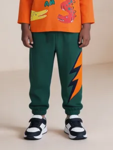 Boys Casual Cotton Sweatpants Lightning Print Cuffed Joggers Euro-American Style Kids Long Sports Pants For Everyday