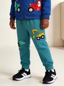 Pantalón de chándal infantil con estampado de excavadora y chaqueta de algodón suave.
