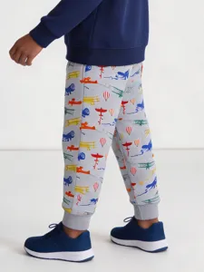 Pantalon de jogging gris pour garçons avec imprimés d'avions et de montgolfières.