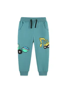 Pantalones de chandal de punto para ninos con estampado de excavadora y cordon