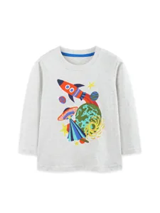 Bambino maglietta maniche lunghe autunno top con stampa razzo grigio pullover shirt