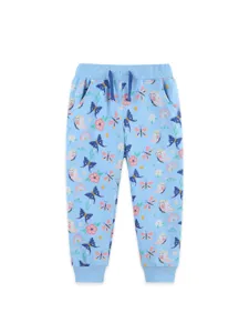 Girls autumn cute butterfly print sports sweatpants casual elastic waist cuffed trousers