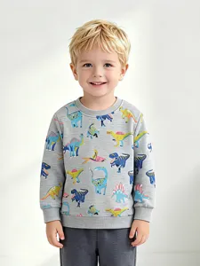 Jungen Dinosaurier Print Baumwoll Sweatshirt Herbst Rundhals Kinder Freizeit Langarmshirt