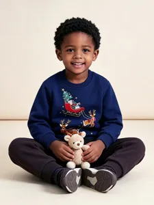 Kinderen Cartoon Kerst Rendier Slee Print Sweatshirt Katoen Ronde Hals Lange Mouwen Pullover Top Voor Herfst Winter