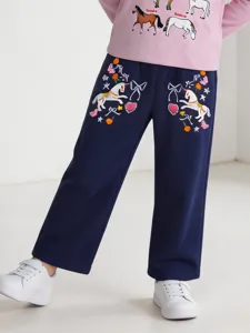 Kinder lange Hose 2026 Herbst neu Einhorn Stickerei Straight Hose für kleine Mädchen