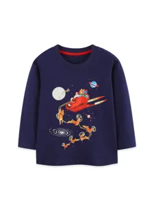 Jongens lang mouw t-shirt kinderen casual ronde hals t-shirt met schattige ruimte kerstprint