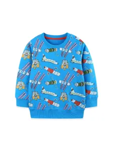 Jongens blauw ruimte raket print lange mouw katoen sweatshirt kinderen pullover