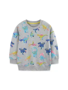 Kinder Sweatshirt Dinosaurier Print Baumwolle Jungen Grau Langarm Herbst Pullover Top