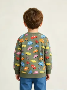 Sudadera de moda para niño con estampado de coches, jersey casual de manga larga.