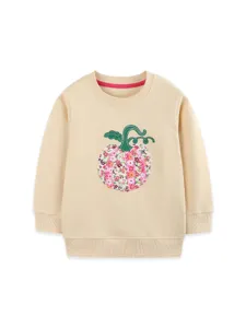 Girls cute floral pumpkin patch beige sweatshirt comfortable casual long sleeve pullover top