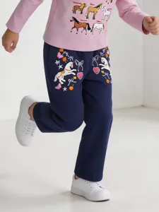 Süße Kleinkind Mädchen bestickte gerade Hose mit Einhorn, bequeme lässige Herbst Kinderhose lang