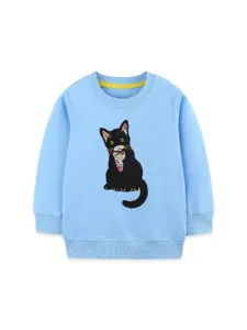 Leuke katoenen kinder sweatshirt voor meisjes met schattige bloemen kat patch design.
