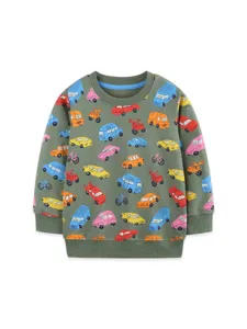Sudadera manga larga niño otoño estampado coche dibujos animados jersey cuello redondo infantil