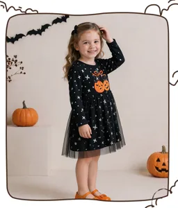 Bambini Halloween abito lungo in tulle bambina carina ricamo zucca per la festa