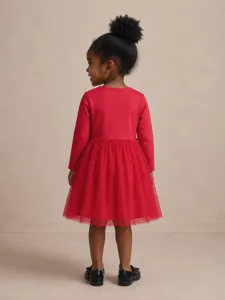 Red long sleeve girls tutu dress adorable mesh princess dress for toddlers and kids autumn wear