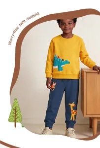 Conjunto de sudadera de dinosaurio y pantalón jogger para niños, algodón de punto cómodo.
