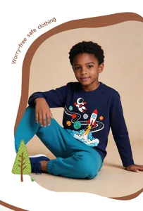Completofelpa bambino stampa razzo spaziale con maniche lunghe abbigliamento casual.